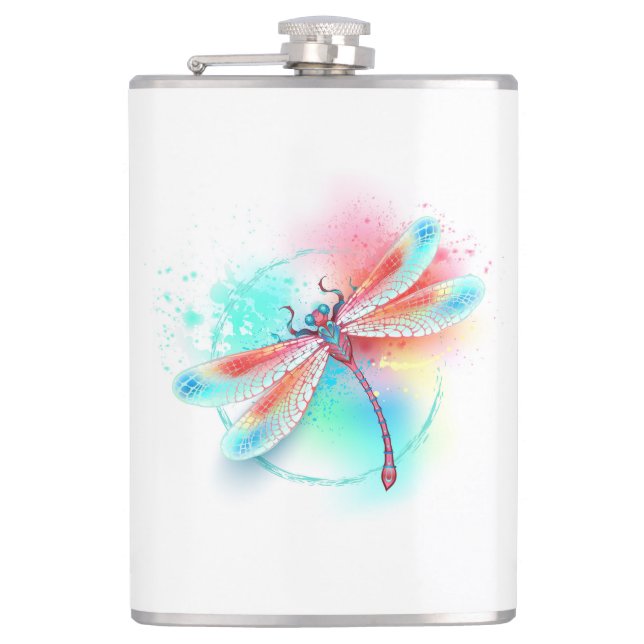 Red dragonfly on watercolor background flask (Front)