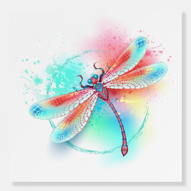 Red dragonfly on watercolor background foam board (Front)