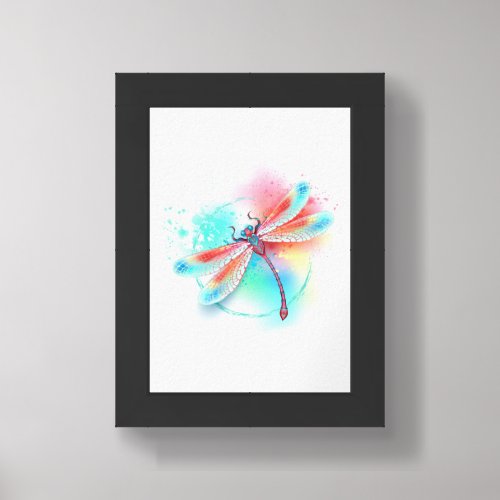 Red dragonfly on watercolor background framed art