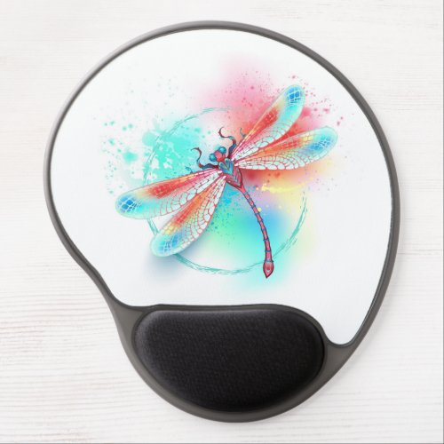 Red dragonfly on watercolor background gel mouse pad