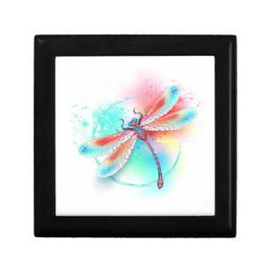 Red dragonfly on watercolor background gift box
