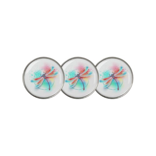 Red dragonfly on watercolor background golf ball marker