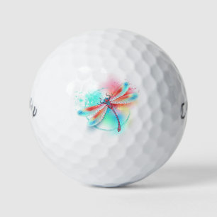 Red dragonfly on watercolor background golf balls