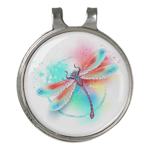 Red dragonfly on watercolor background golf hat clip
