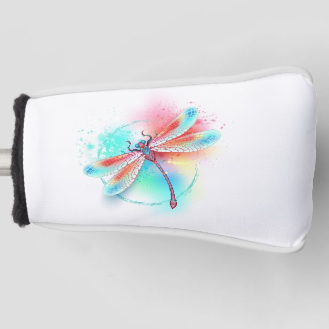 Red dragonfly on watercolor background golf head cover (Front)