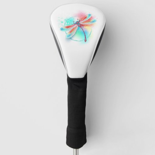 Red dragonfly on watercolor background golf head cover