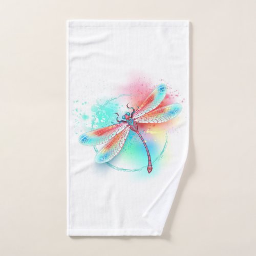 Red dragonfly on watercolor background hand towel 