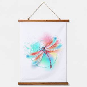 Red dragonfly on watercolor background hanging tapestry