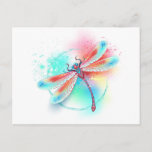 Red dragonfly on watercolor background holiday postcard