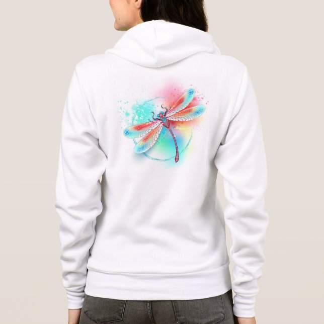 Red dragonfly on watercolor background hoodie (Back)