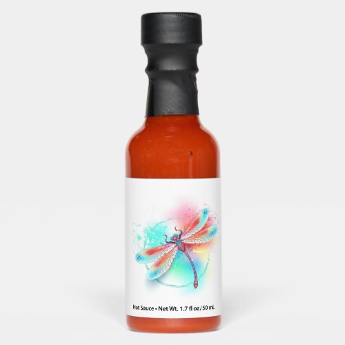 Red dragonfly on watercolor background hot sauces