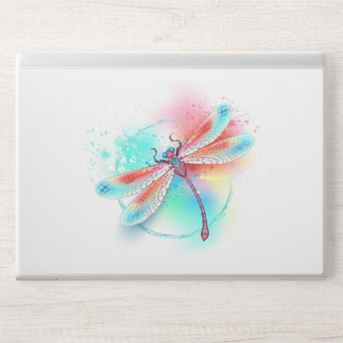 Red dragonfly on watercolor background HP laptop skin