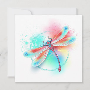 Red dragonfly on watercolor background invitation