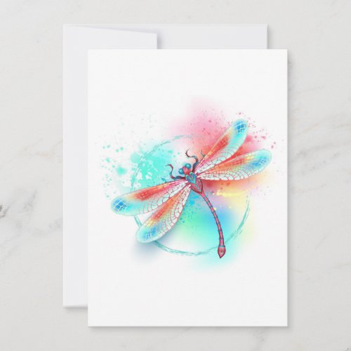 Red dragonfly on watercolor background invitation