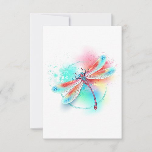 Red dragonfly on watercolor background invitation