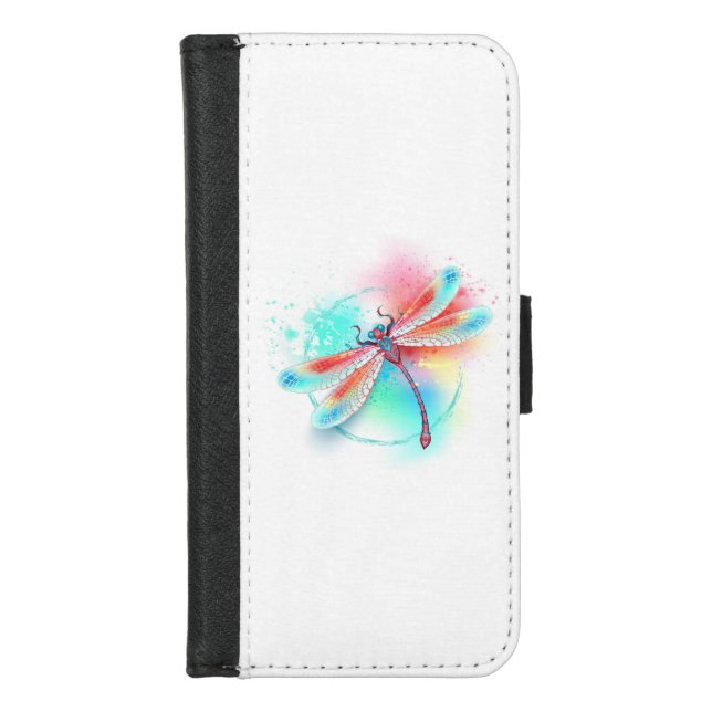 Red dragonfly on watercolor background iPhone wallet case (Front)