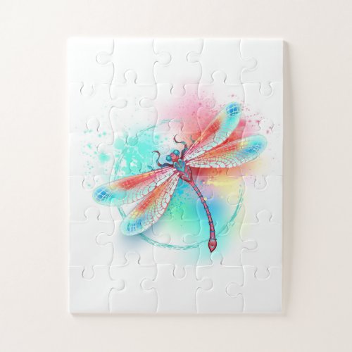 Red dragonfly on watercolor background jigsaw puzzle