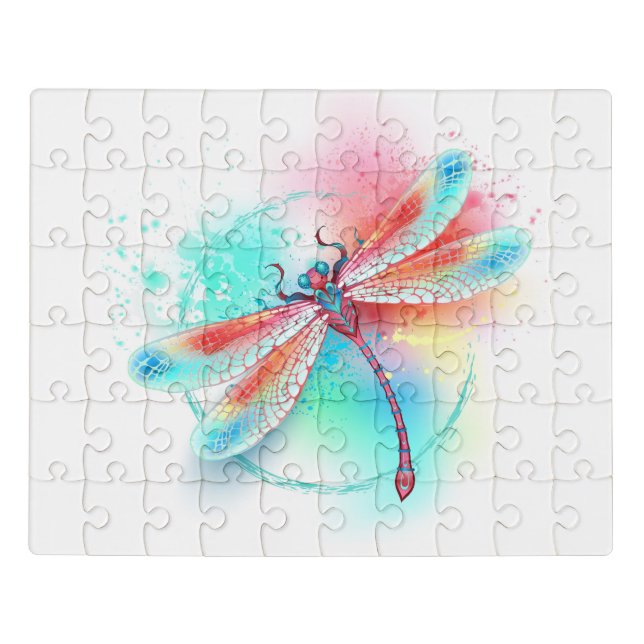 Red dragonfly on watercolor background jigsaw puzzle (Puzzle Horizontal)