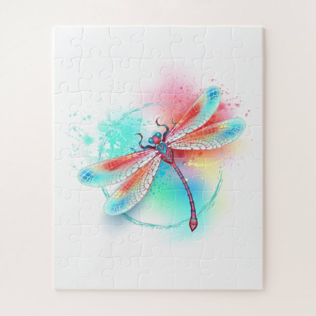 Red dragonfly on watercolor background jigsaw puzzle (Vertical)