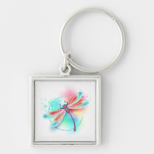 Red dragonfly on watercolor background keychain