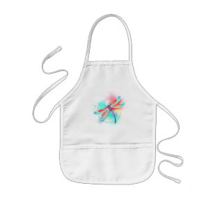 Red dragonfly on watercolor background kids' apron
