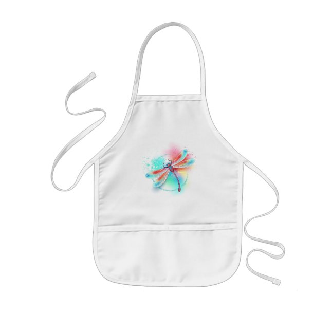 Red dragonfly on watercolor background kids' apron (Front)