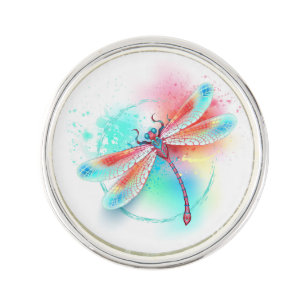Red dragonfly on watercolor background lapel pin