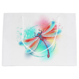 Red dragonfly on watercolor background large gift bag