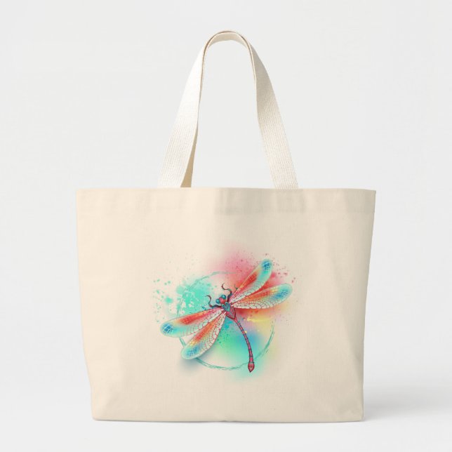 Red dragonfly on watercolor background large tote bag (Front)