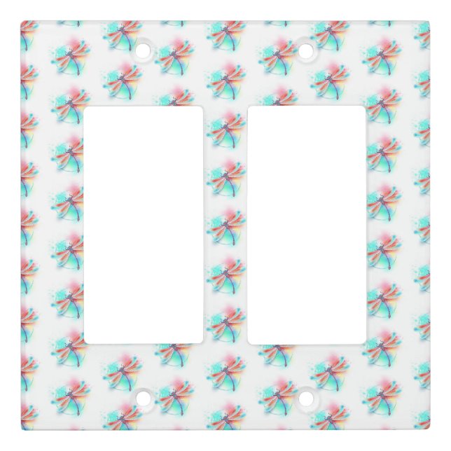 Red dragonfly on watercolor background light switch cover (Front)