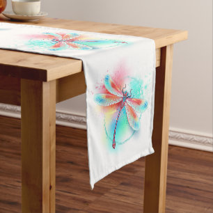 Red dragonfly on watercolor background long table runner