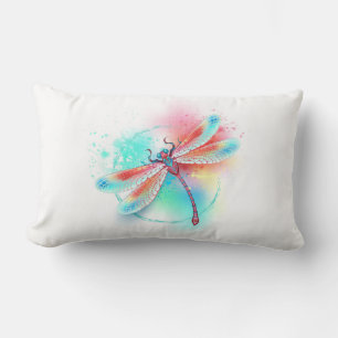 Red dragonfly on watercolor background lumbar pillow