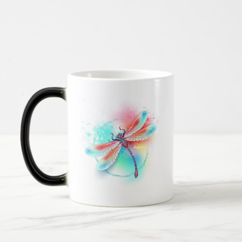 Red dragonfly on watercolor background magic mug