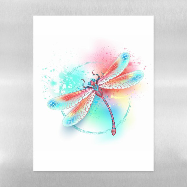 Red dragonfly on watercolor background magnetic dry erase sheet (Vertical)