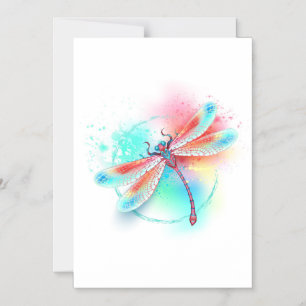 Red dragonfly on watercolor background magnetic invitation