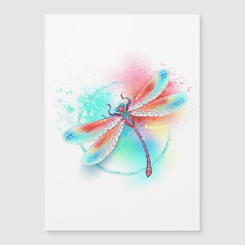 Red dragonfly on watercolor background magnetic invitation