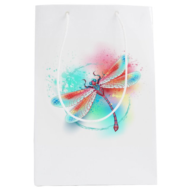 Red dragonfly on watercolor background medium gift bag (Front)