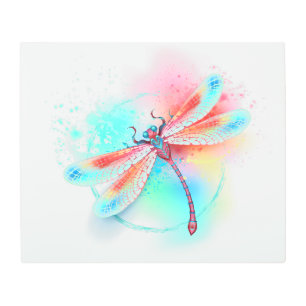 Red dragonfly on watercolor background metal print