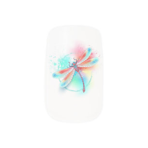 Red dragonfly on watercolor background minx nail art