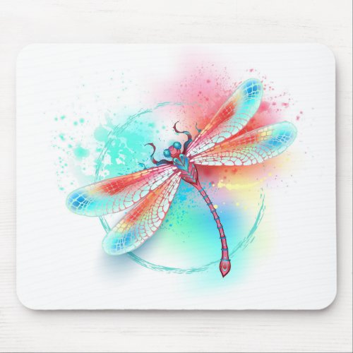 Red dragonfly on watercolor background mouse pad