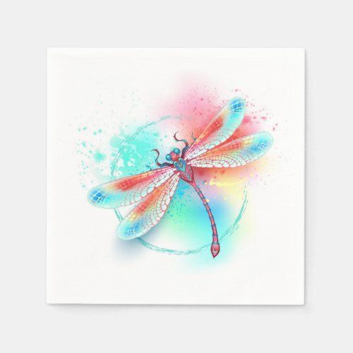 Red dragonfly on watercolor background napkins