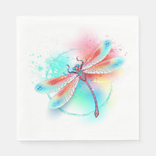 Red dragonfly on watercolor background napkins