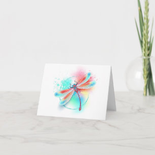 Red dragonfly on watercolor background note card