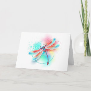 Red dragonfly on watercolor background note card