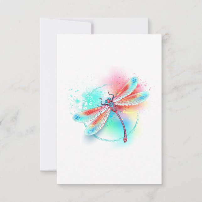 Red dragonfly on watercolor background note card (Front)