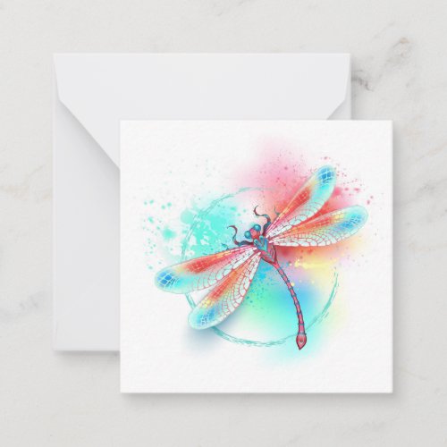 Red dragonfly on watercolor background note card