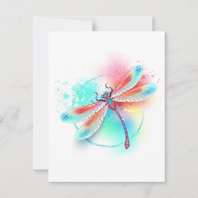 Red dragonfly on watercolor background note card (Front)