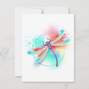 Red dragonfly on watercolor background note card