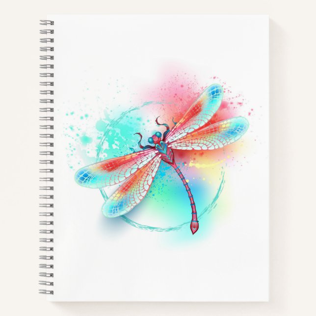 Red dragonfly on watercolor background notebook (Front)