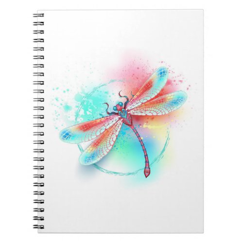 Red dragonfly on watercolor background notebook